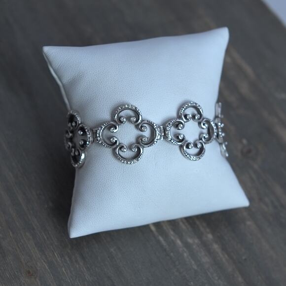 Brighton Clover Link Bracelet Filigree Sparkling Clear Crystals Retired 7" - Picture 1 of 7